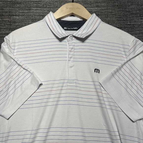 Travis Mathew Polo Shirt Men's M White Striped Short Sleeve Golf - Picture 1 of 13